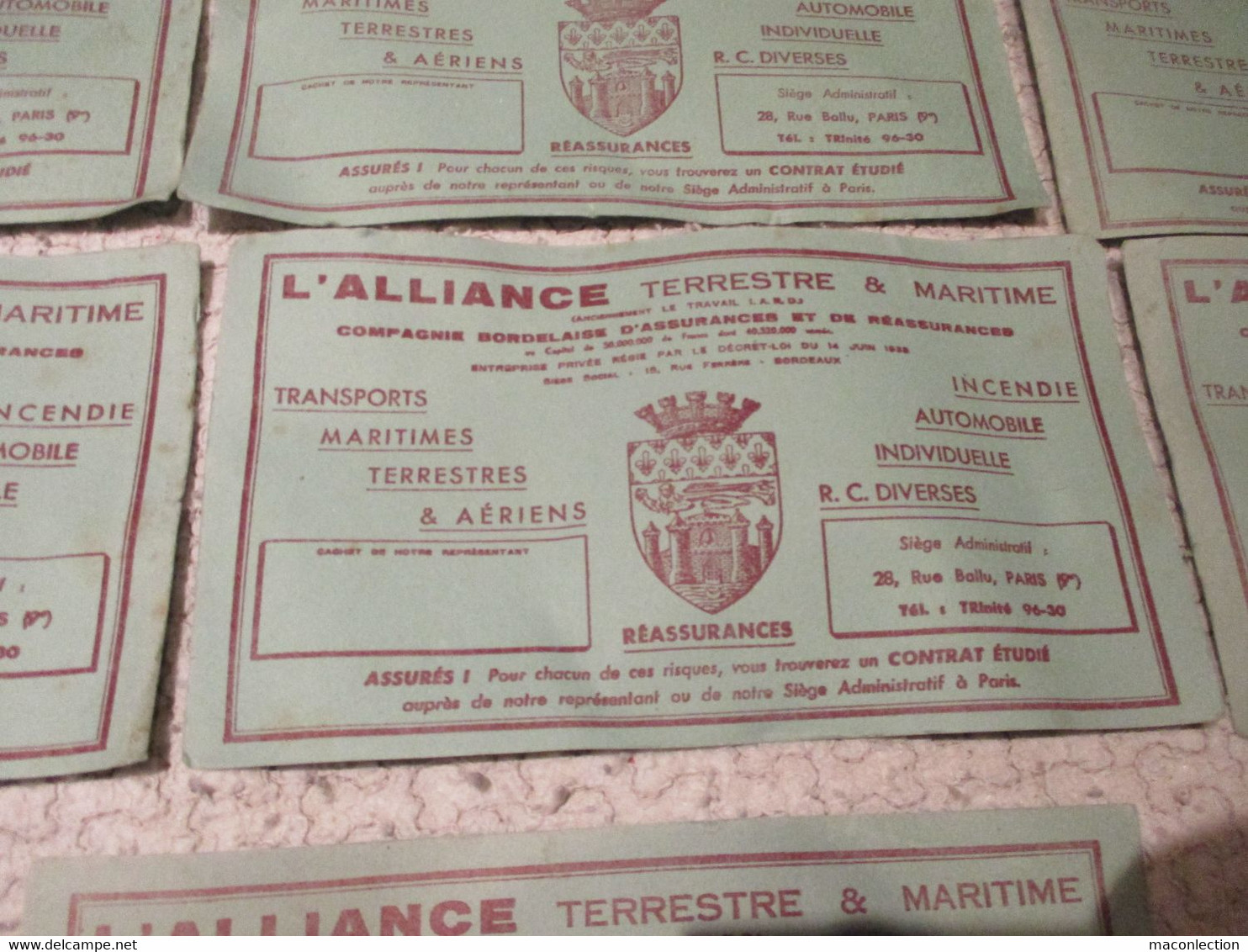 Lot 7 Anciens Buvards L'ALLIANCE Terrestre & Maritime Compagnie Bordelaise D'Assurance Ancien Buvard - Collections, Lots & Séries