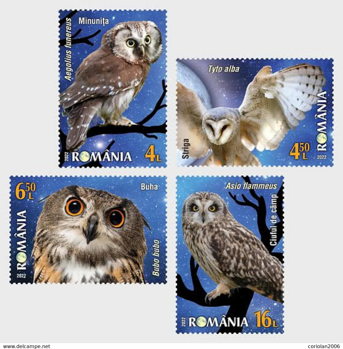 Romania 2022 /nocturnal Birds / Set 4 Stamps - Ungebraucht