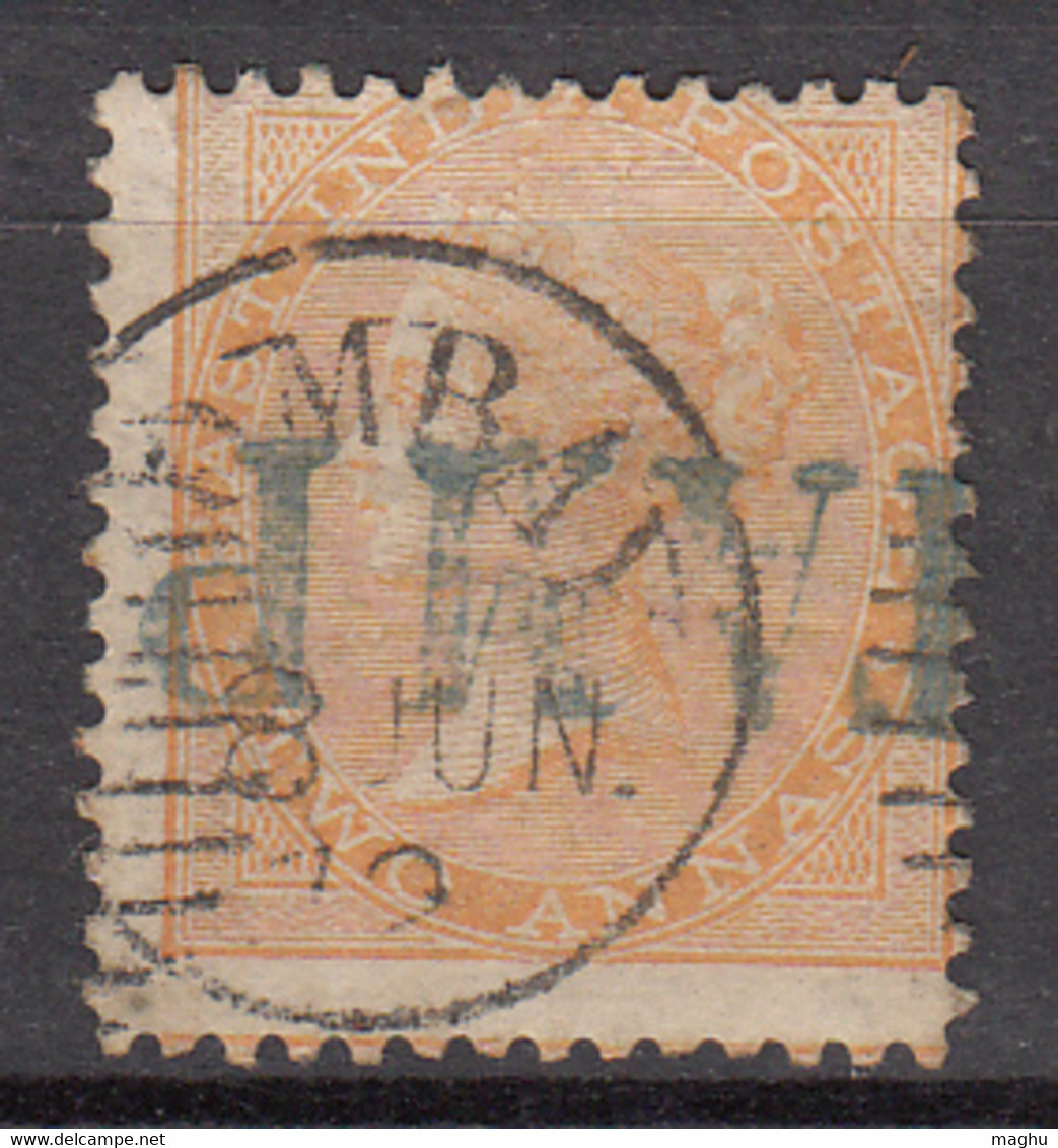 Bombay 1, Local, On Two Annas, JC Type 15, British India Used, Early Indian Cancellations, Cond., Damage, - 1854 Compagnie Des Indes