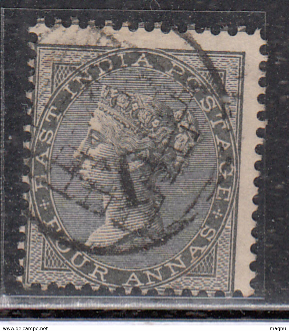 '1' Within Smaller Rhombhi, District Post,  4as Black, Madras Circle, British India Used, Early Indian Cancellations, - 1854 Britse Indische Compagnie