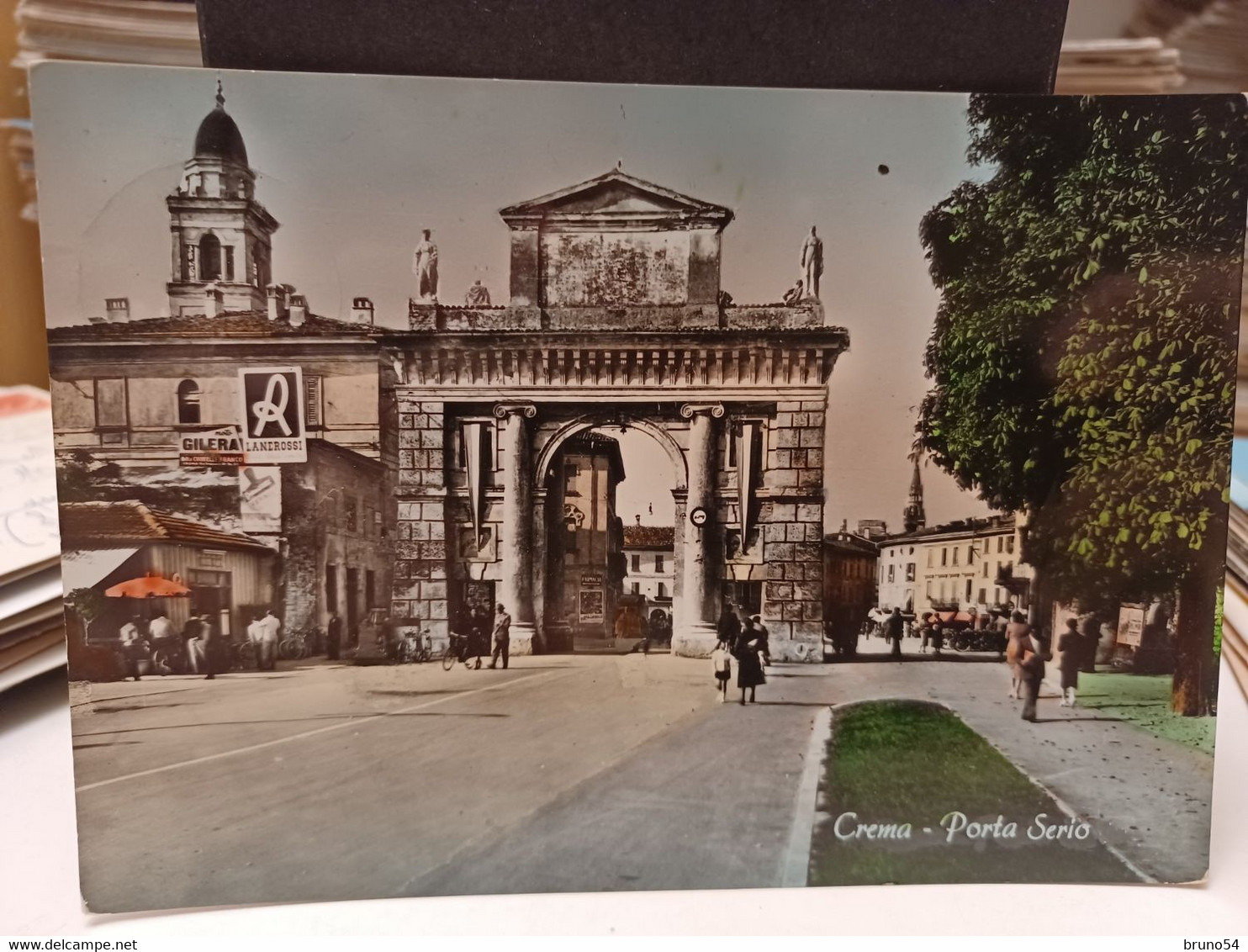 Cartolina Crema Provincia Cremona Porta Serio ,pubblicità Gilera,Lanerossi 1956 - Cremona