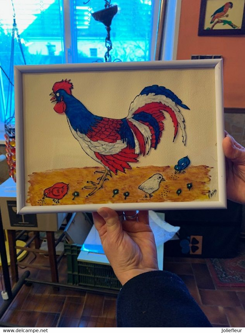 Peinture Sur Verre Le Coq Français - Dessins