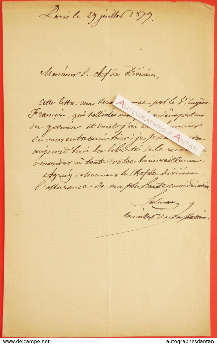 ● L.A.S 1879 Charles Auguste SALMON Magistrat Sénateur Né à RICHE - Lettre Autographe Meuse Hattonchâtel Cassation - Politico E Militare