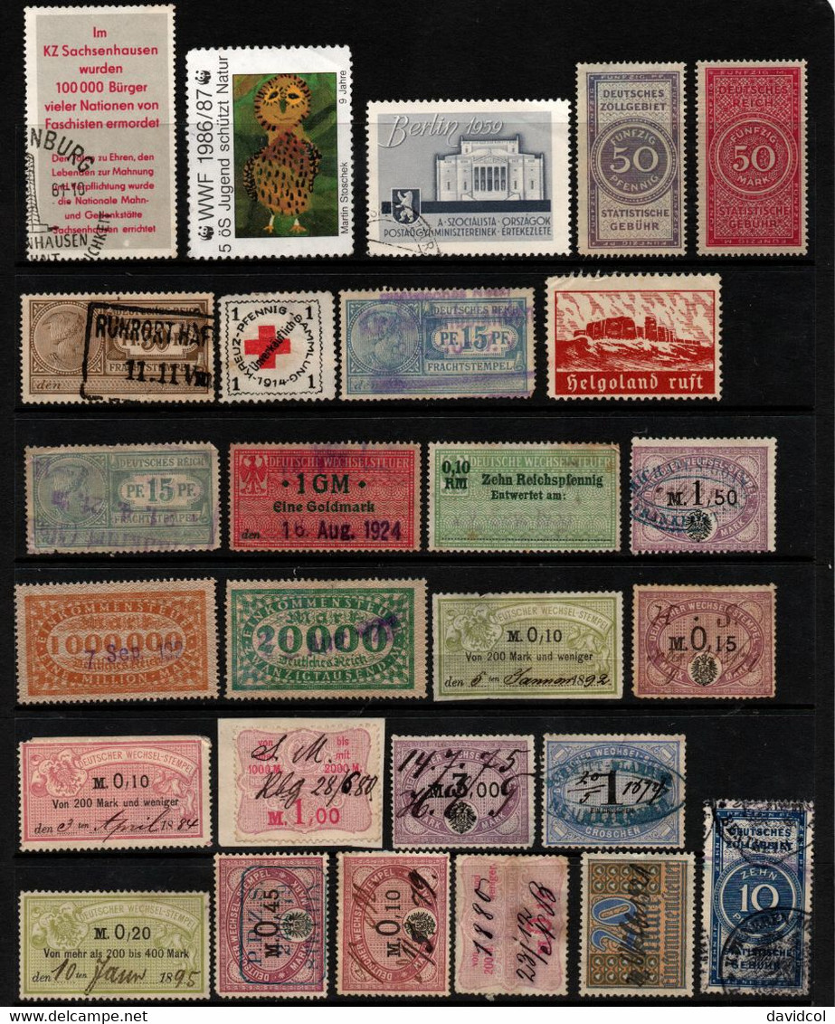 0224- GERMANY -B.O.B- MODERN AND OLDIES - LABELS, REVENUES (REICH). LOT X 27 DIFFERENT - R- Und V-Zettel