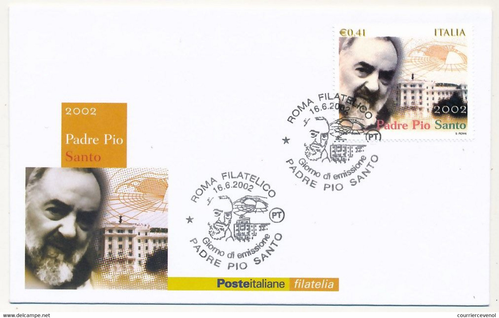 ITALIE - Env FDC - 0,41e Padre Pio Santo - Roma Filatelico - 16/6/2002 - FDC