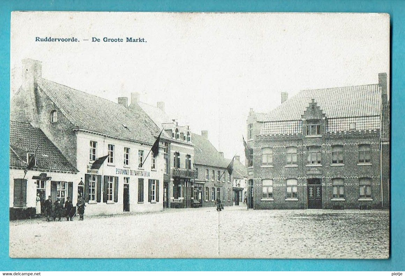 * Ruddervoorde (Oostkamp) * De Grote Markt, Grand'Place, Estaminet De Zwarten Leeuw, Café, Zeldzaam, Unique - Oostkamp