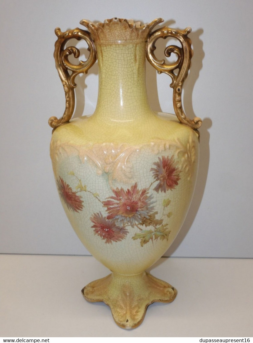 *SUPERBE ANCIEN VASE CERAMIQUE ANGLAISE CRAQUELEE Marque à Déchiffrer Fleurs  D - Non Classificati