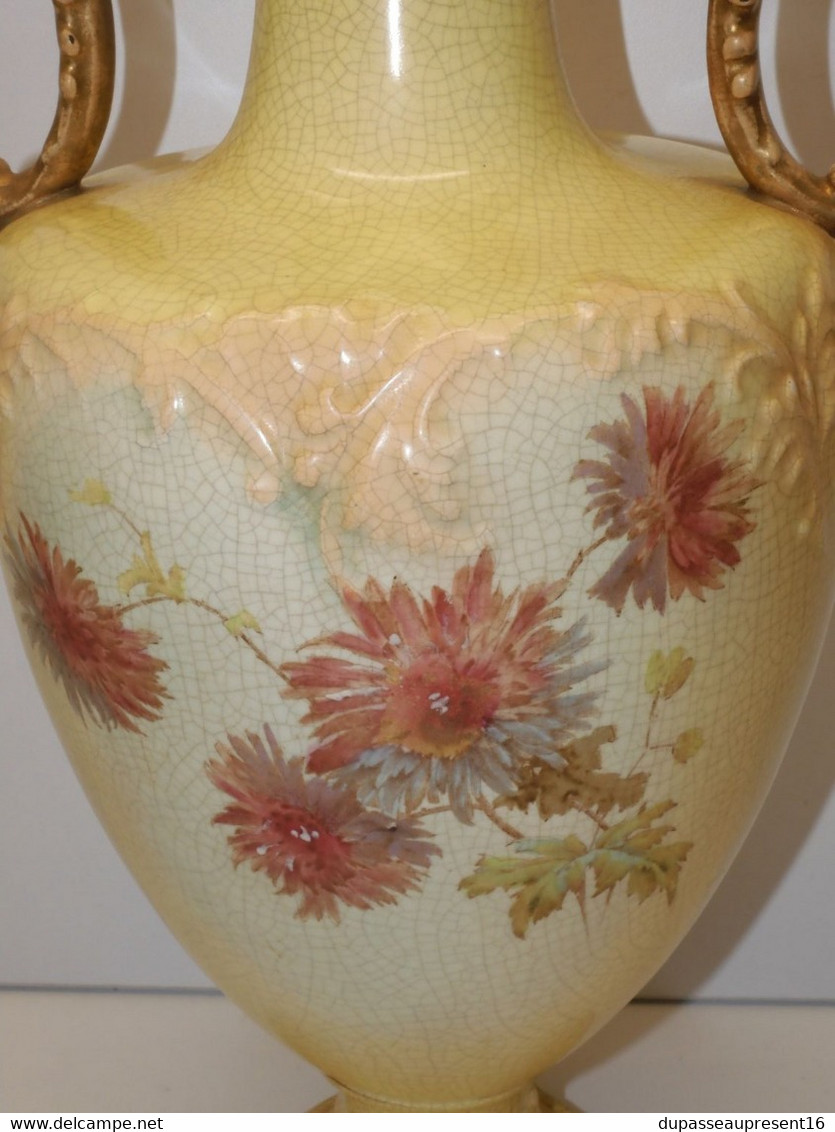 *SUPERBE ANCIEN VASE CERAMIQUE ANGLAISE CRAQUELEE Marque à Déchiffrer Fleurs  D - Unclassified