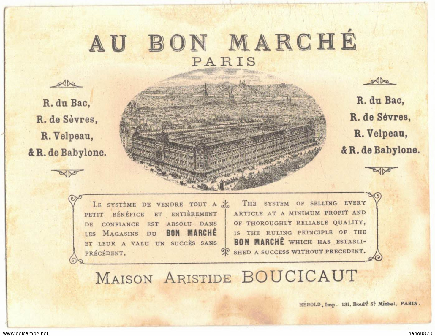 IMAGE CHROMO MAGASIN AU BON MARCHE PARIS 8,7 X 11,5 MAISON ARISTIDE BOUCICAUT ENFANTS LIBELLULE FLEURS MYOSOTIS - Au Bon Marché