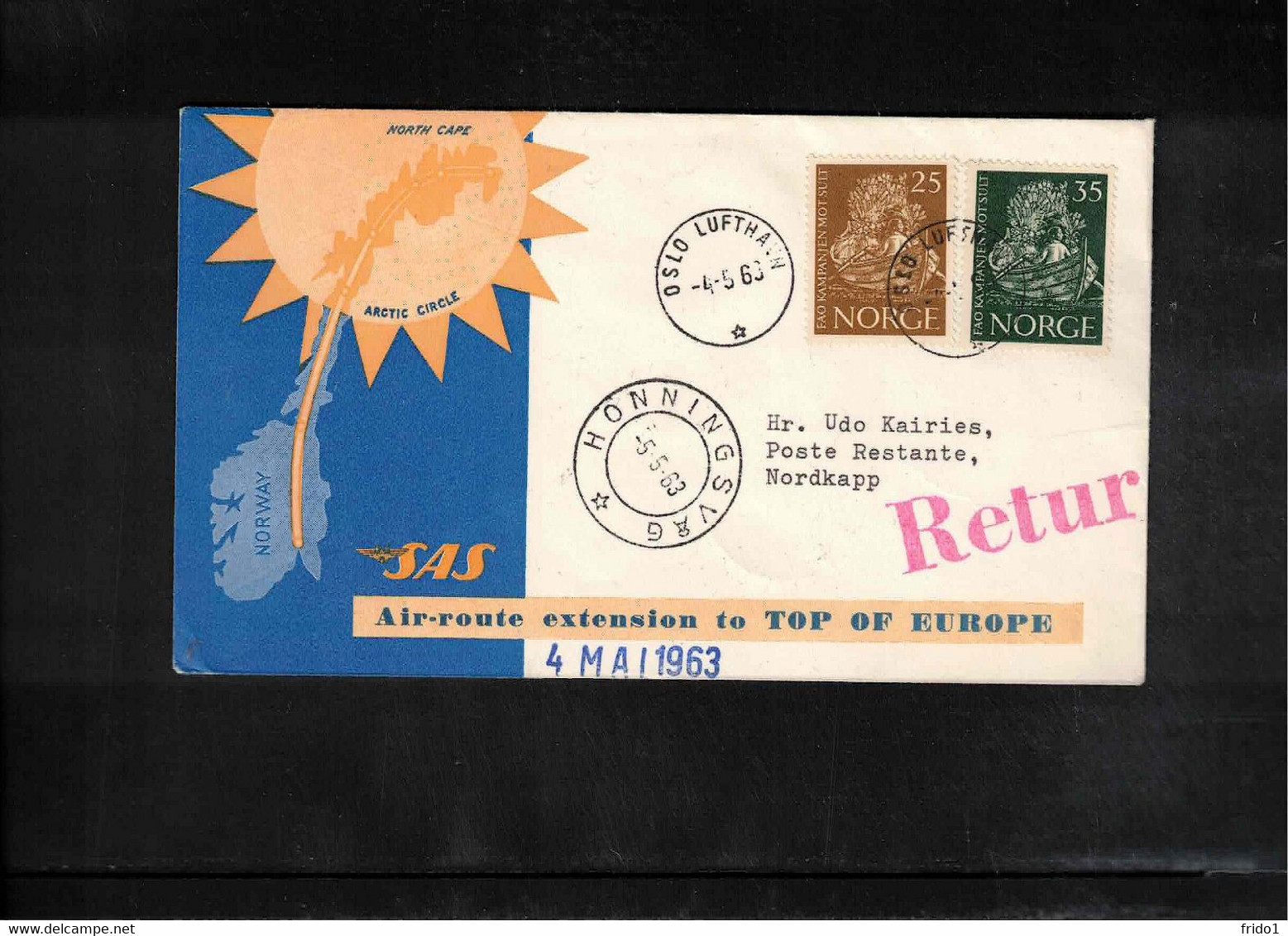 Norway 1963 SAS Flight From Oslo To Nordcap Interesting Letter - Covers & Documents