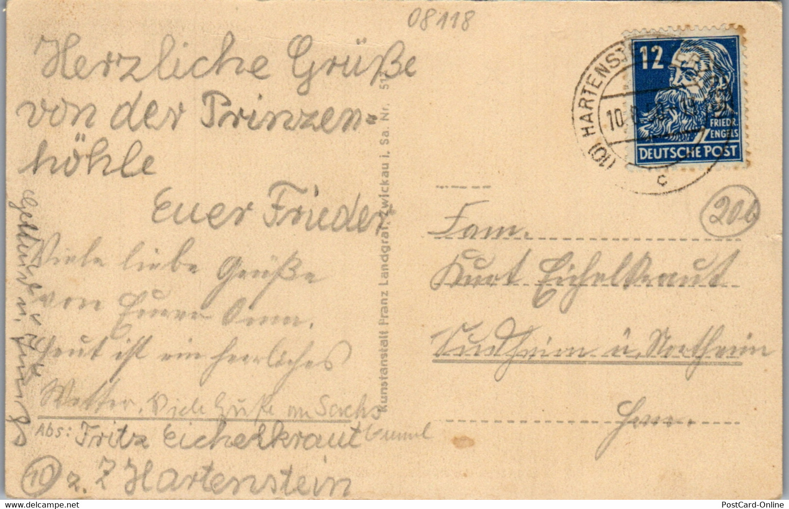 40623 - Deutschland - Hartenstein Im Erzgebirge , Schloss , Markt , Mehrbildkarte - Gelaufen 1953 - Hartenstein