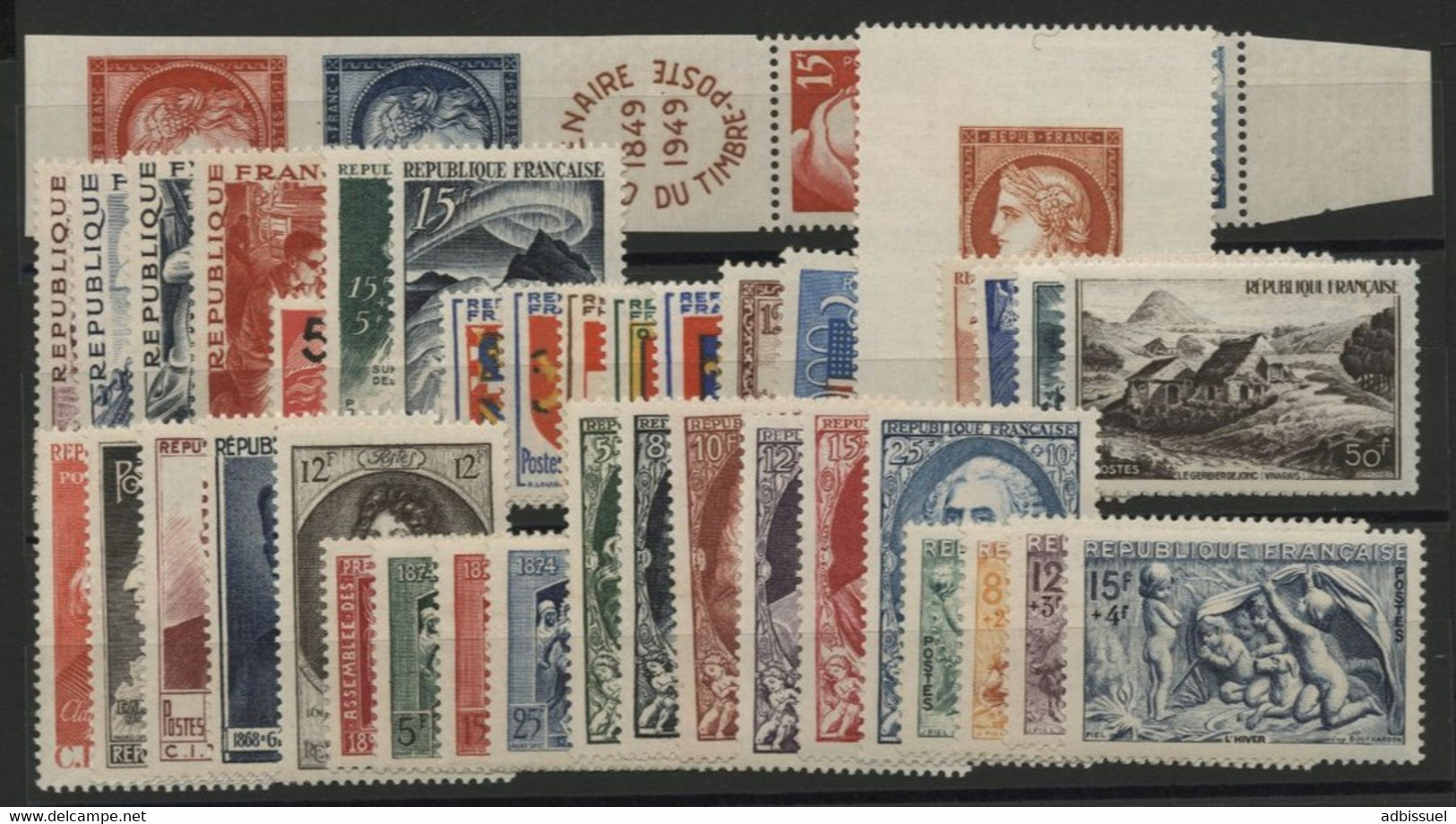 1949 ANNEE COMPLETE NEUVE SANS CHARNIERE ** (MNH) Cote 178 €. N° 823 à 862. Qualité TB. - 1940-1949