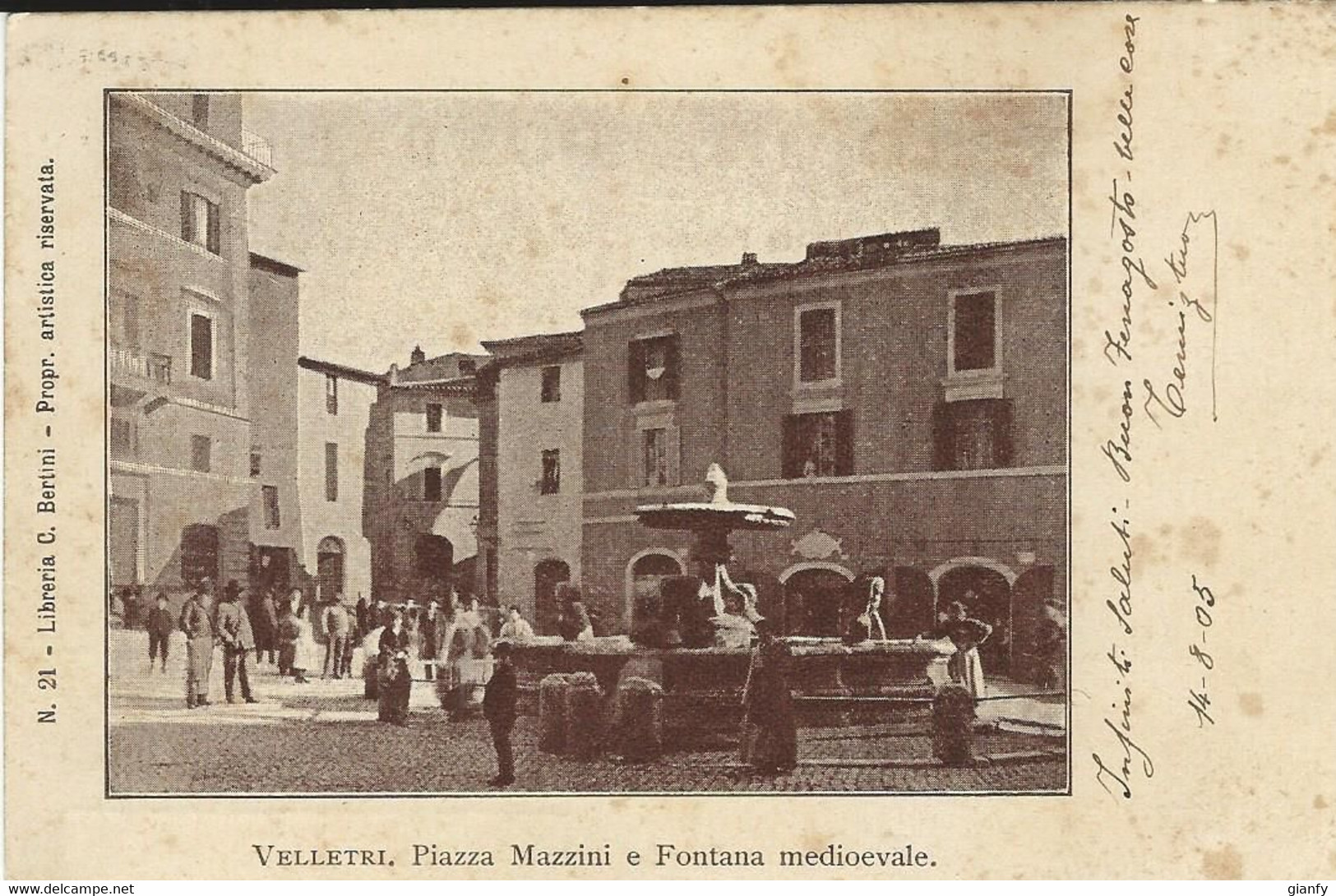 VELLETRI PIAZZA MAZZINI E FONTANA MEDIOEVALE 1905 MOLTO ANIMATA - Velletri