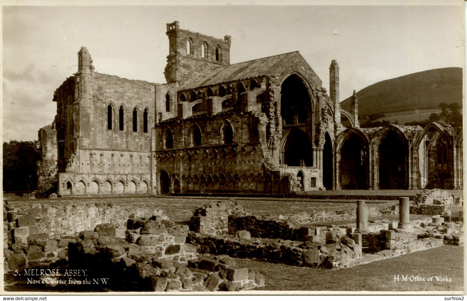 ROXBURGH - MELROSE ABBEY - NAVE AND CLOISTER FROM THE NW RP Rox35 - Roxburghshire