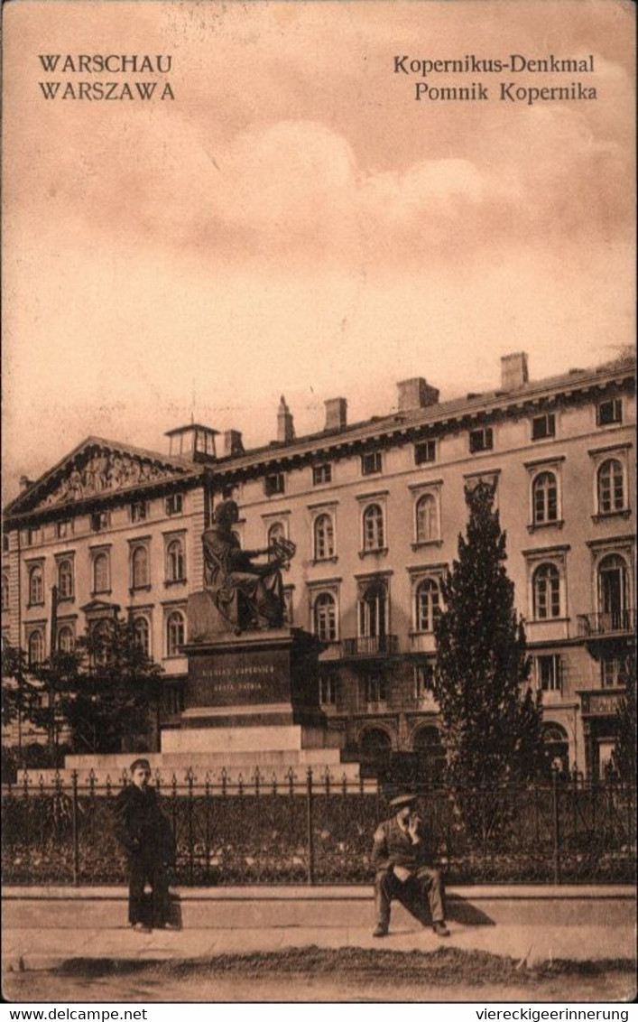 ! Alte Ansichtskarte Warschau, Warszawa, Kopernikus Denkmal, 1. Weltkrieg, Feldpost 1915, Abs. Brest Litowsk N. Posen - Polen