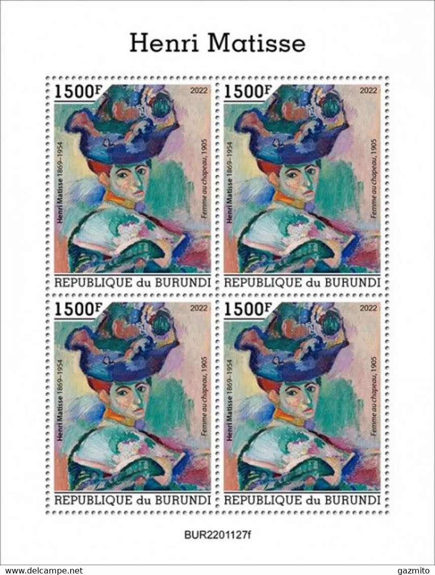 Burundi 2022, Art, Matisse, 4val In BF - Neufs