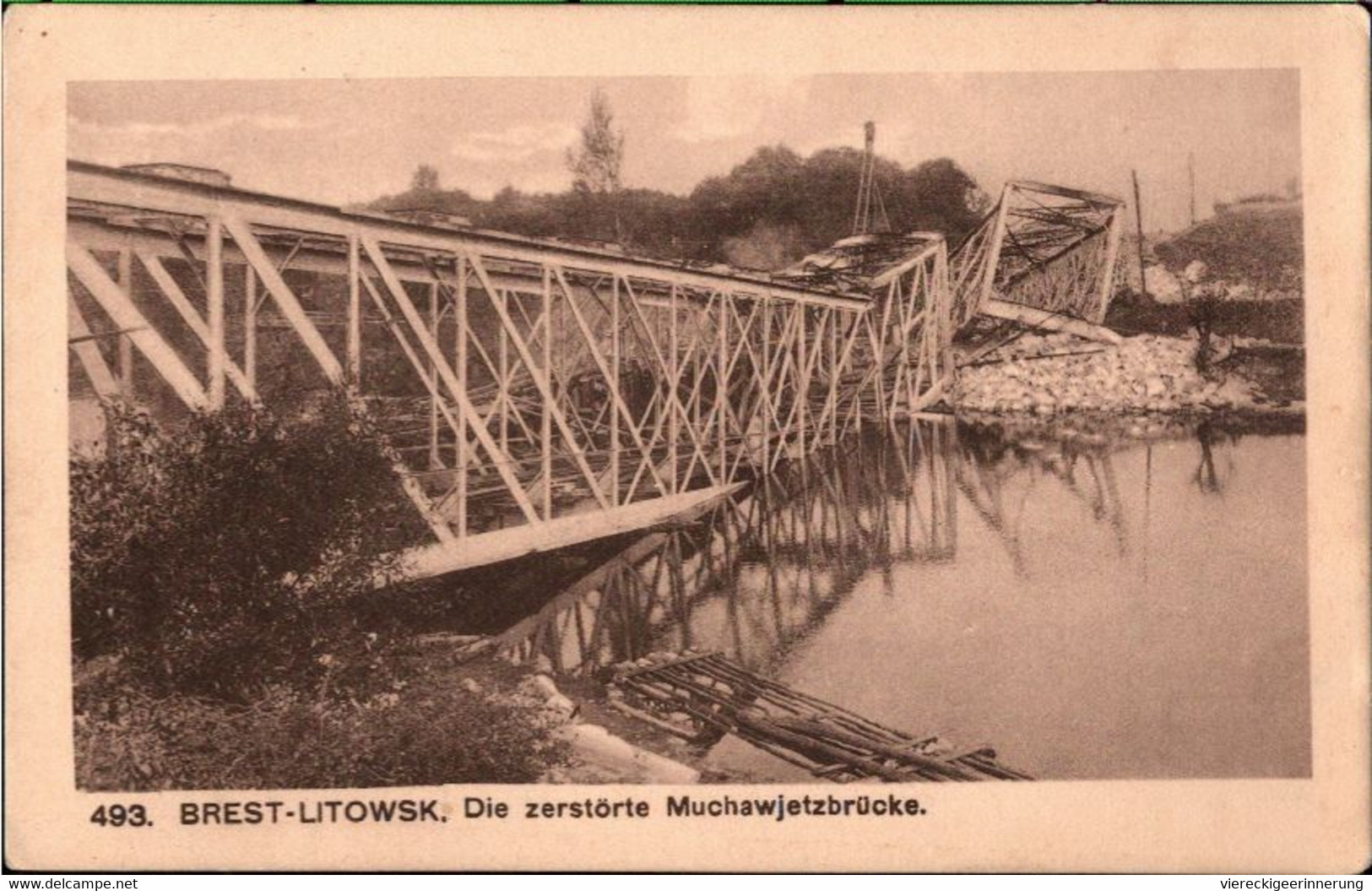 ! Alte Ansichtskarte 1. Weltkrieg, Feldpost 1915, Brest Litowsk, Zerstörte Brücke N. Posen - Bielorussia