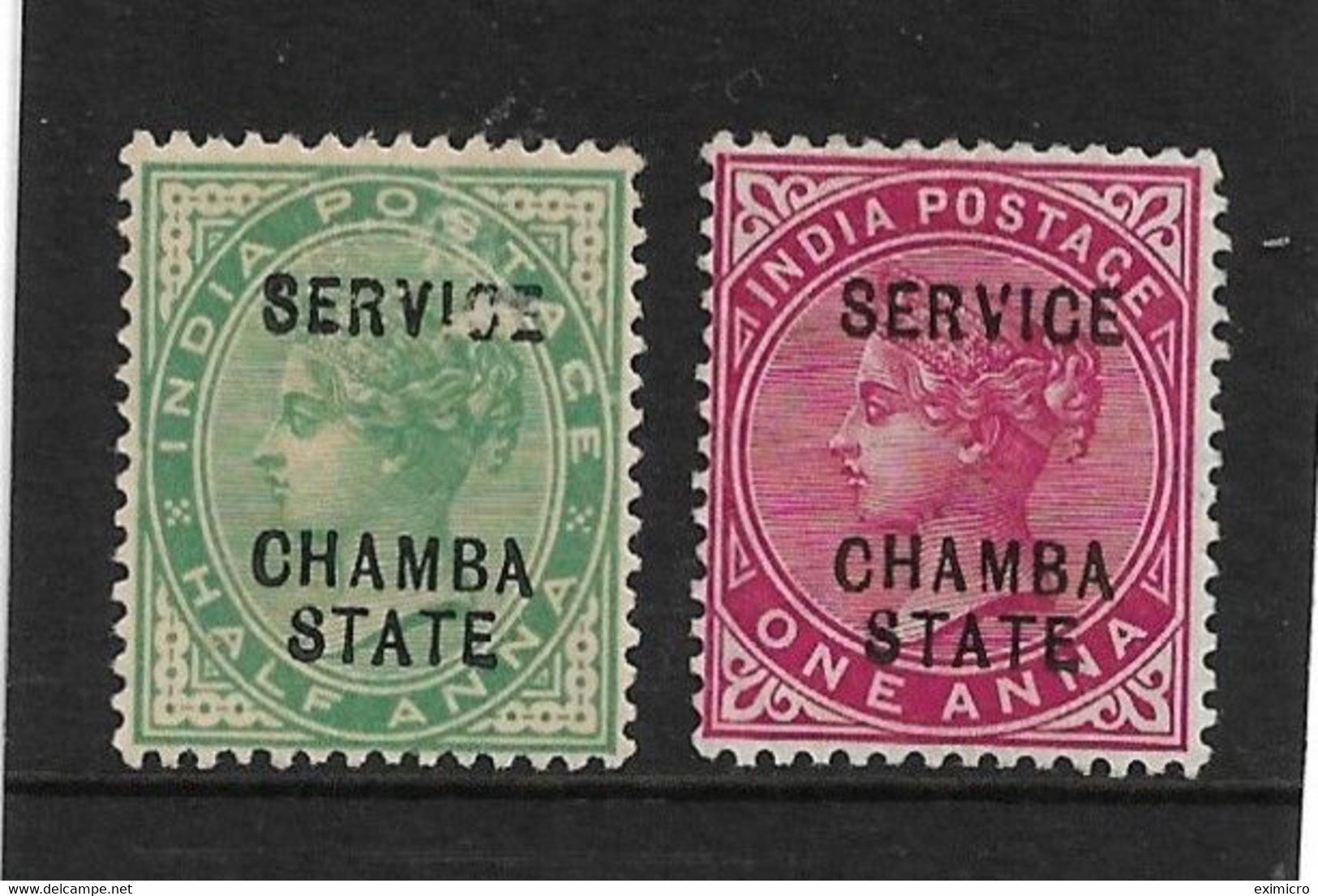 INDIA - CHAMBA OFFICIALS 1902 - 1904 ½a PALE YELLOW-GREEN, 1a CARMINE SG O18, O20 MOUNTED MINT Cat £5.25 - Chamba