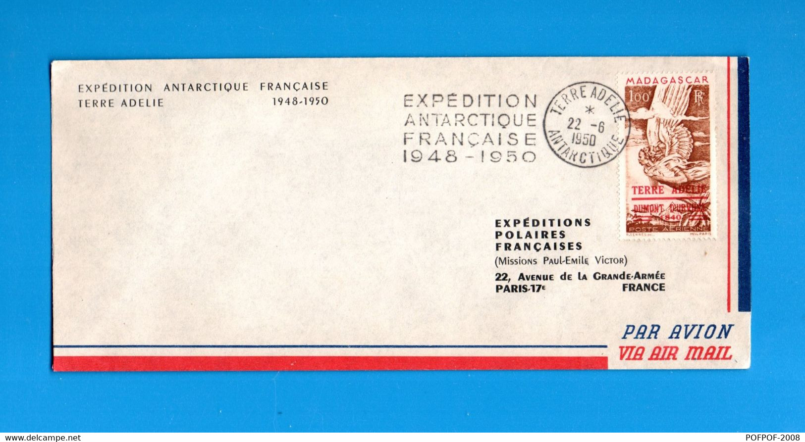 Enveloppe Datée Du 22 Juin 1950 - Expédition Antarctique Françaises En Terre Adélie  1948-1950 - ...-1955 Vorphilatelie