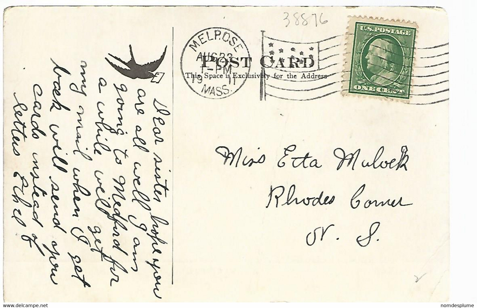 38876 ) USA Postcard Flag Postmark Cancel See Scans Massachusetts  Melrose To Canada Homeward Bound - Boston