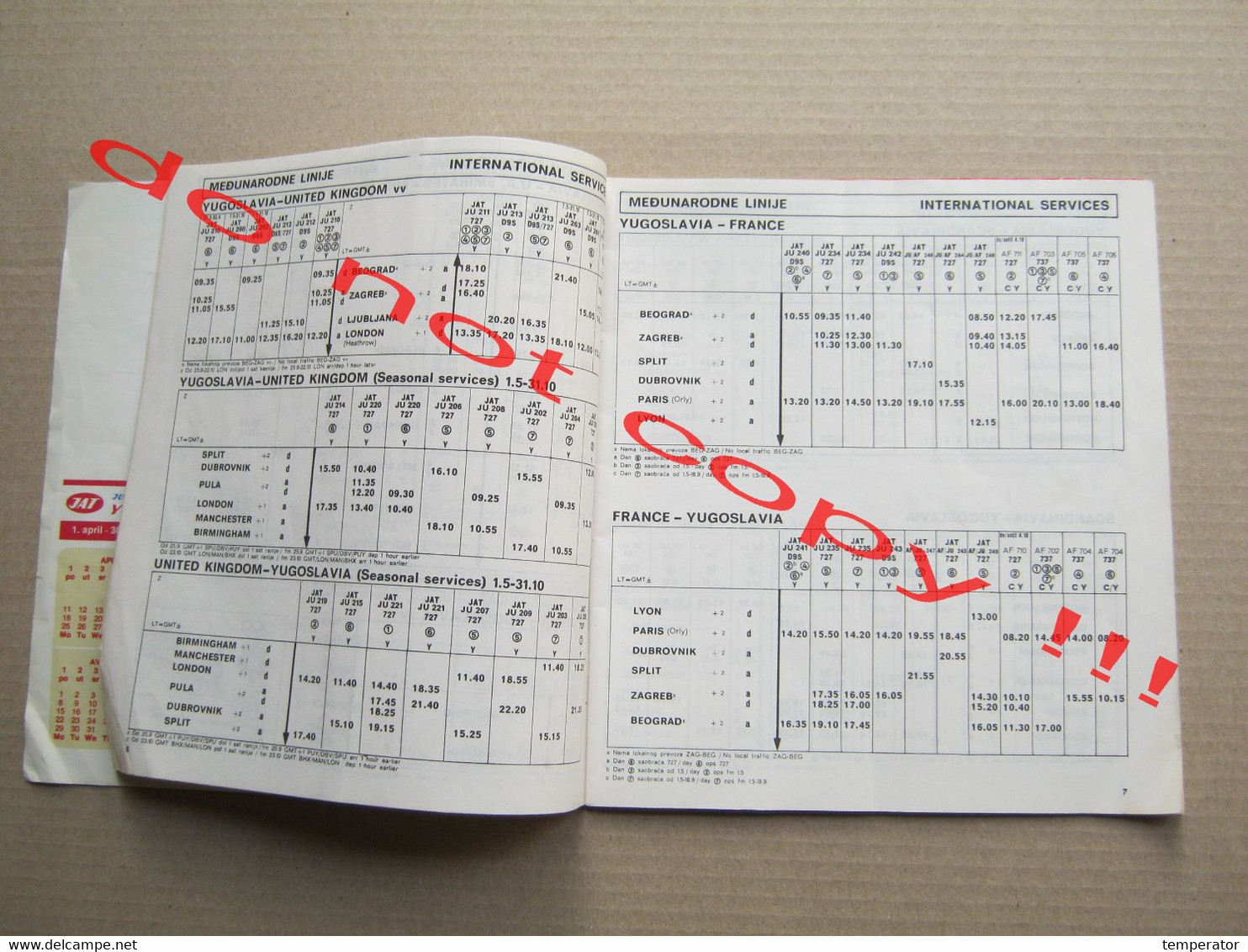 Timetable JAT YUGOSLAV AIRLINES Red Letenja - XIV Olympic Winter Game Sarajevo 1984 VUČKO ... ( Summer 1983 ) RRR - Europe