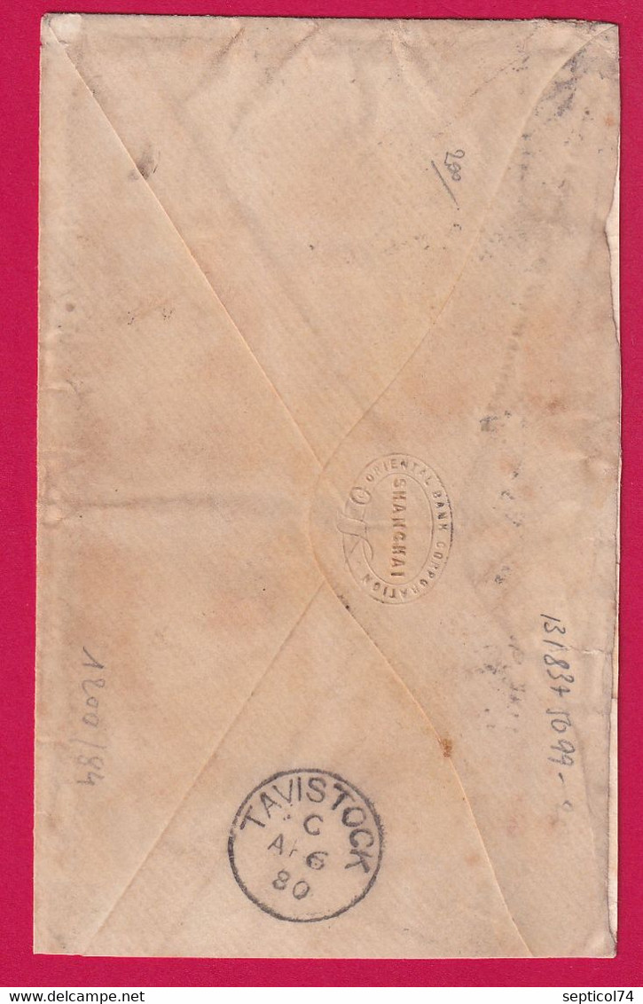 N°38 69 GC 5104 SHANGHAI CHINE CHINA POUR TAVISTOCK ANGLETERRE 1880 MIXTE SAGE CERES VIA NAPLES ITALIE LETTRE COVER - Covers & Documents