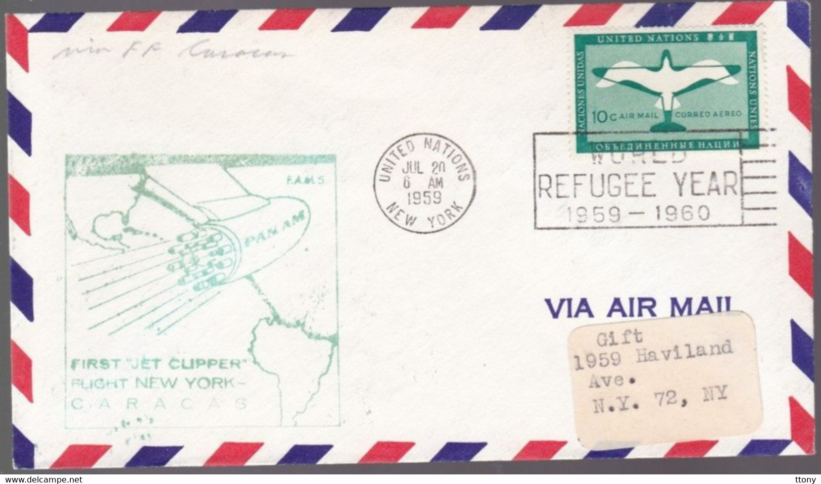 Une  Enveloppe United Nations  New- York  1959  First Jet Service  New- York  - Buenos  - Aires - Briefe U. Dokumente