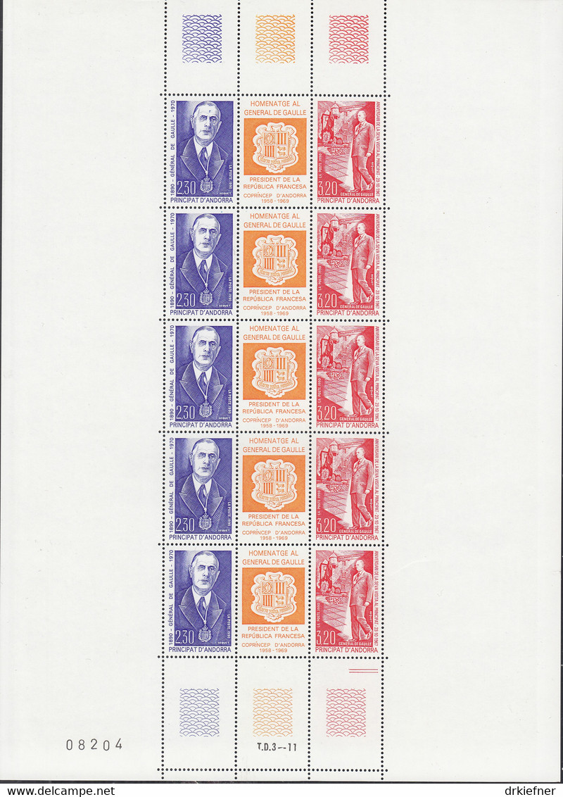 ANDORRA Franz.  418-419, Kleinbogen, Postfrisch **, 100. Geburtstag Von Charles De Gaulle, 1990 - Blocks & Kleinbögen