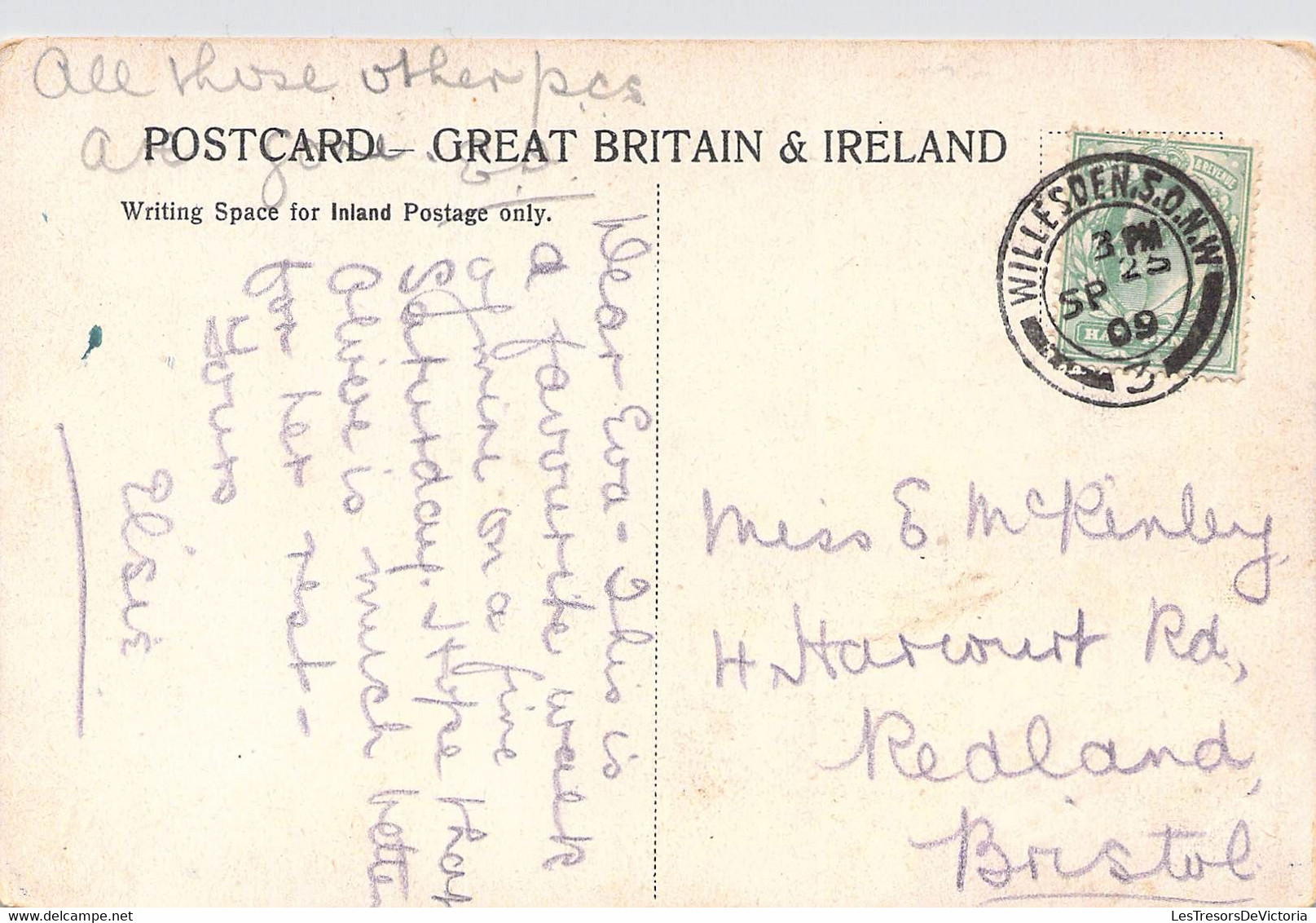 CPA Royaume Unis - Angleterre - London - Hampstead From Parliament Kill - Oblitérée Willesden Septembre 1909 - Autres & Non Classés