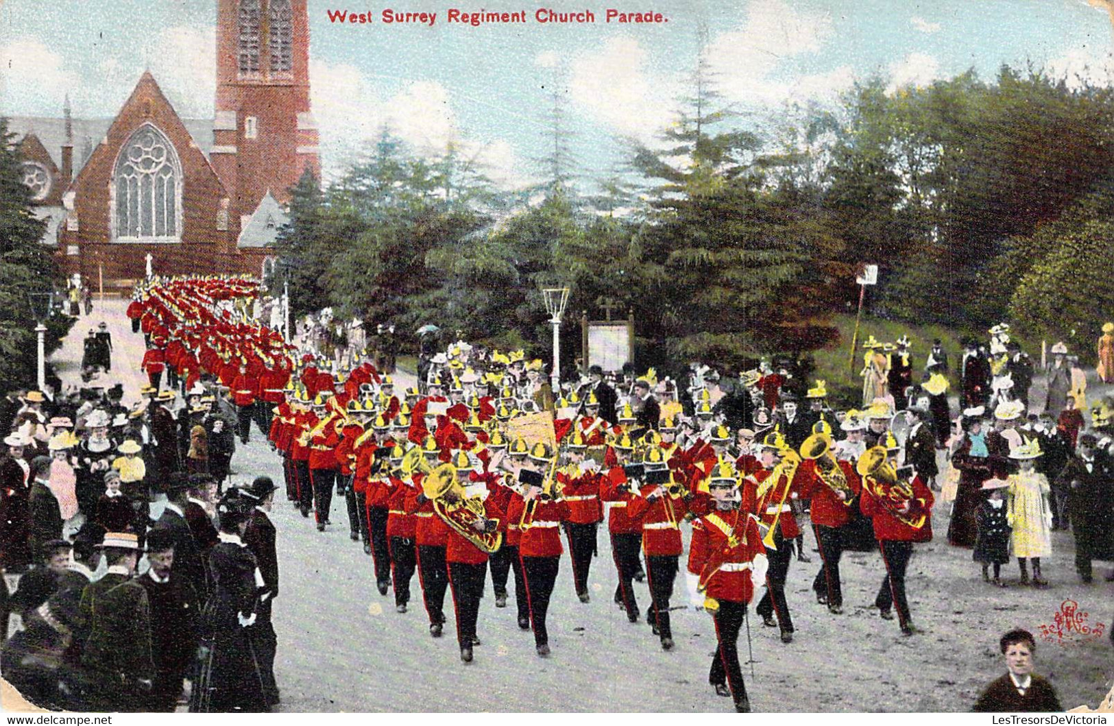 CPA Royaume Unis - Angleterre - West Surrey - Regiment Church Parade - Max Ettlinger & Co. - Oblitérée Bedford 1908 - Surrey