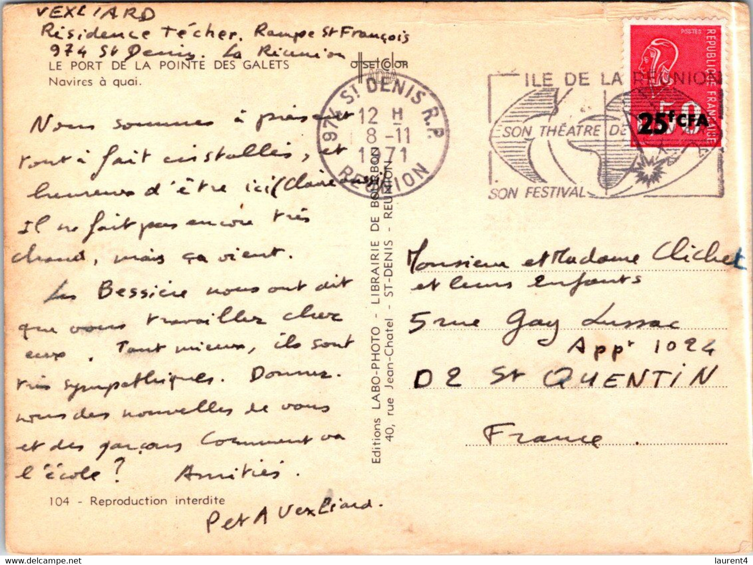 (3 M 20) France - Posted 1971 - Réunion Island - Port De Pointe A Pitre - Navire A Quay - Reunión
