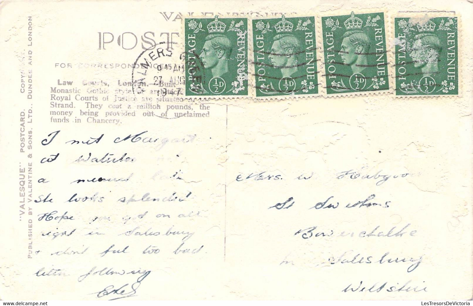 CPA Royaume Unis - Angleterre - London - Law Courts Fleet Street - Valesque Post Card - Valentine & Sons Ltd. - Other & Unclassified