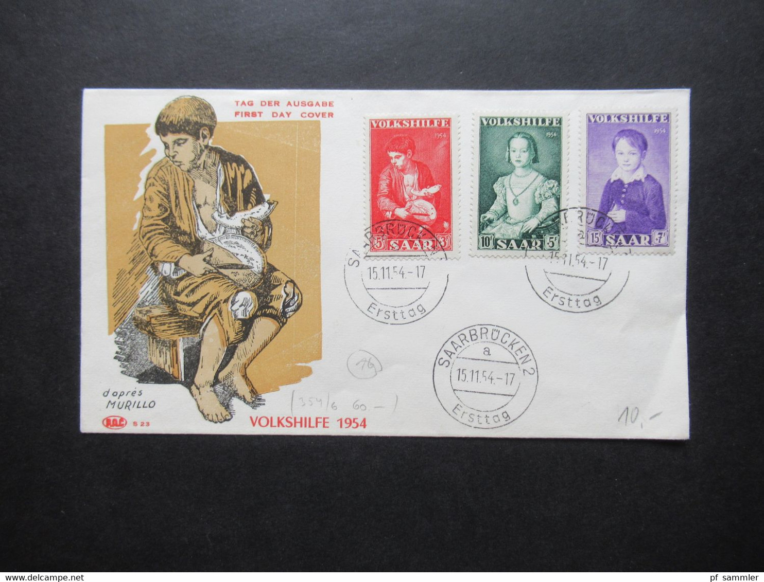 Saarland 1954 Volkshilfe Gemälde Nr.354 / 356 FDC Stempel Saarbrücken 2 Ersttag - Brieven En Documenten