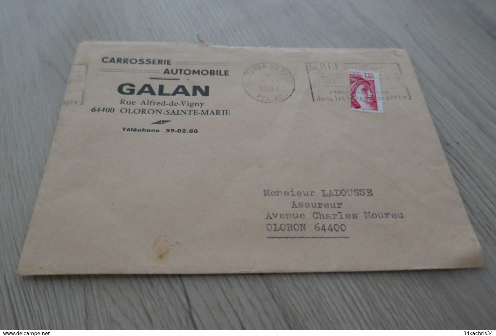 Lettre France Sabine 1.4 Rouge Demi Timbre Sur Lettre Oloron Pour Oloron 1981 Carrosserie Automobile  Galan - Briefe U. Dokumente