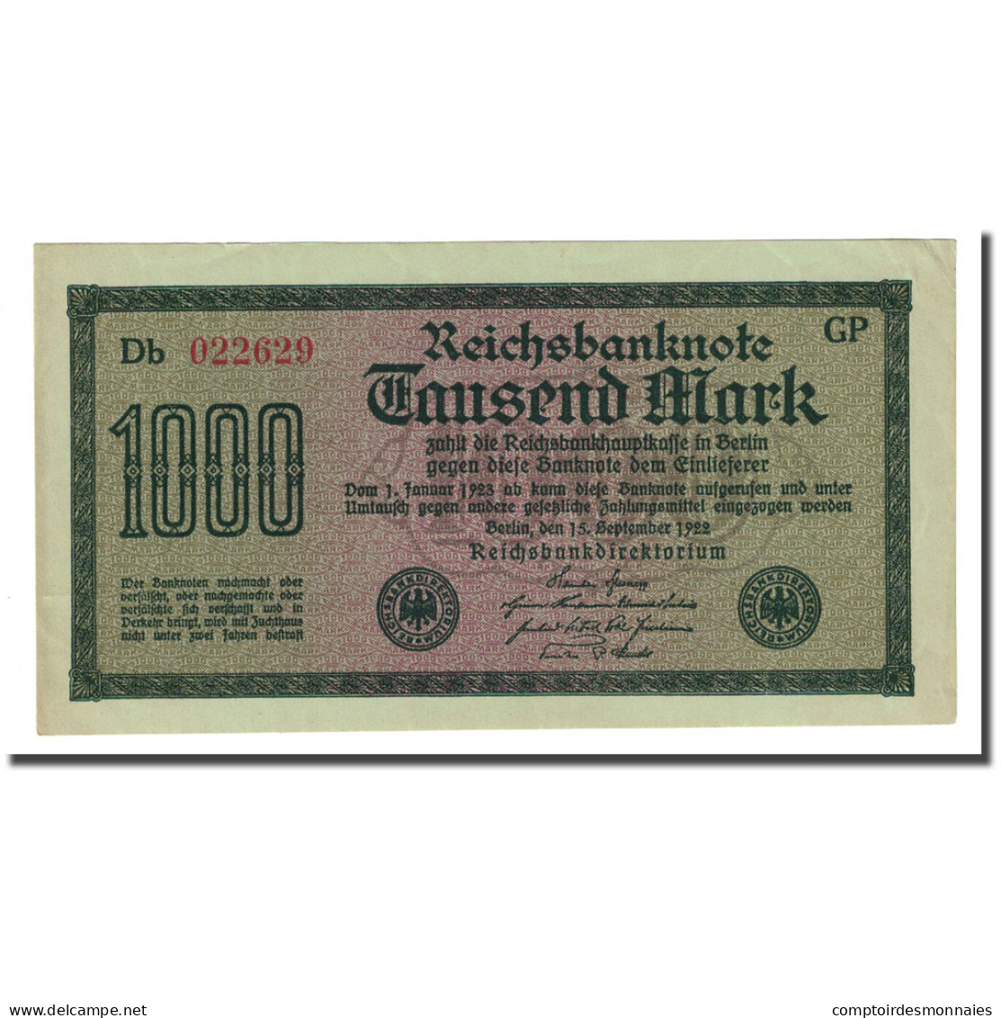 Billet, Allemagne, 1000 Mark, 1922-09-15, KM:76g, SUP - 1000 Mark