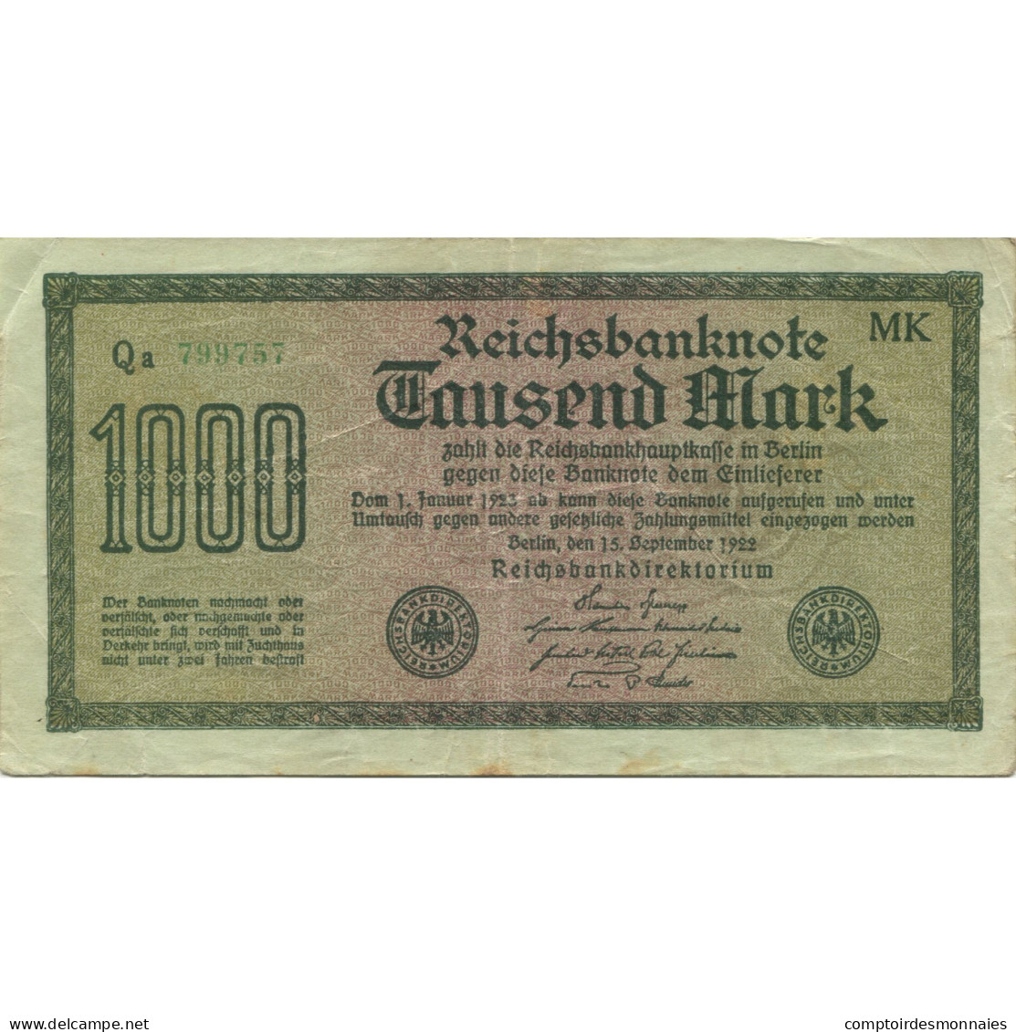 Billet, Allemagne, 1000 Mark, 1923, 1923-01-01, KM:76c, TTB - 1000 Mark