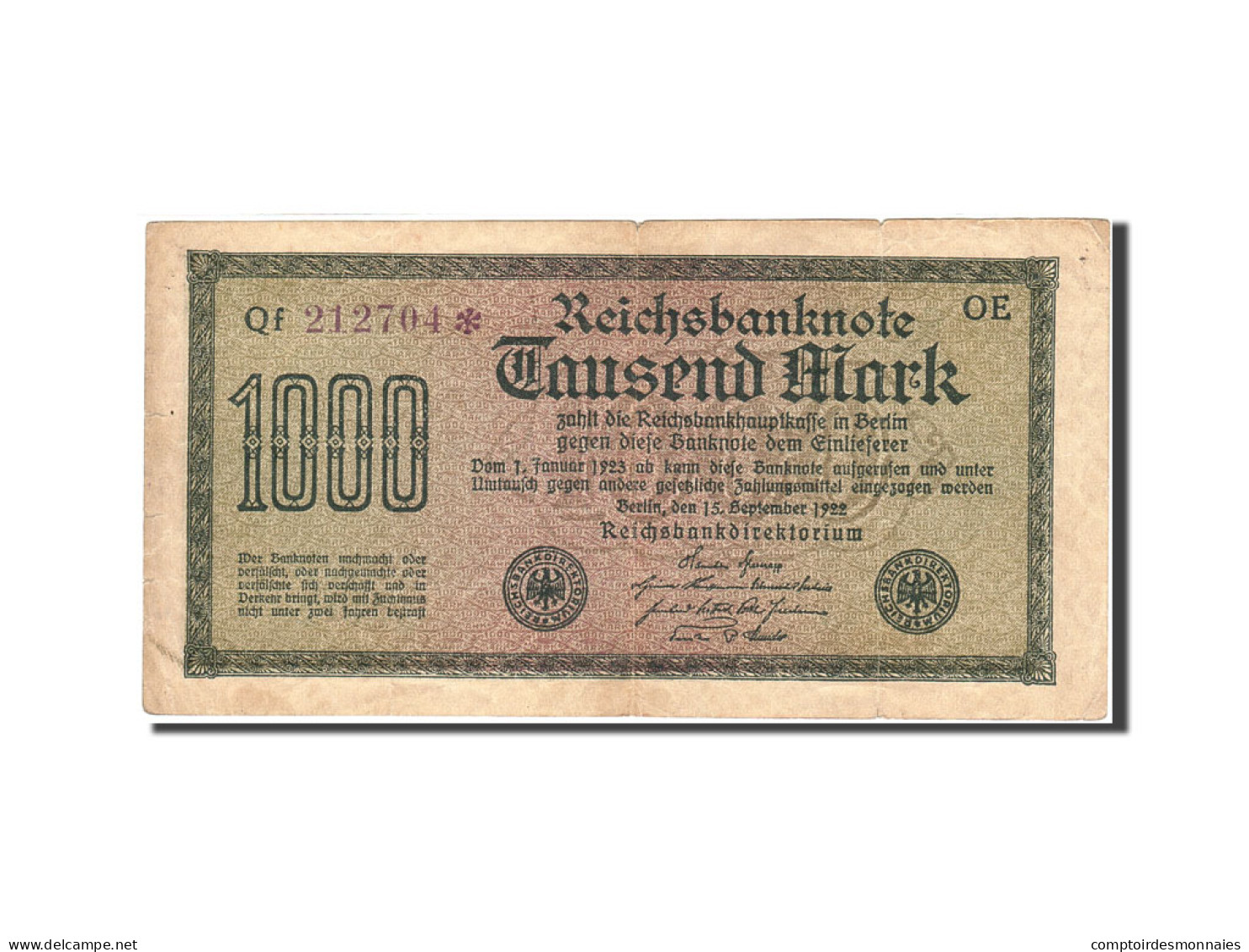 Billet, Allemagne, 1000 Mark, 1922, 1922, KM:76b, TB - 1000 Mark