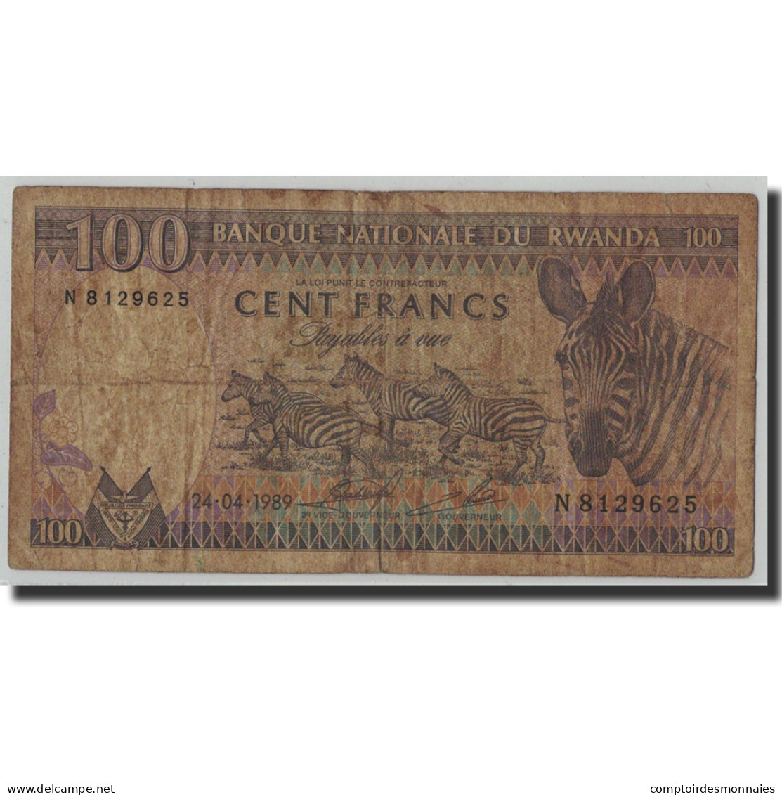 Billet, Rwanda, 100 Francs, 1989, 1989-04-24, KM:19, B - Rwanda