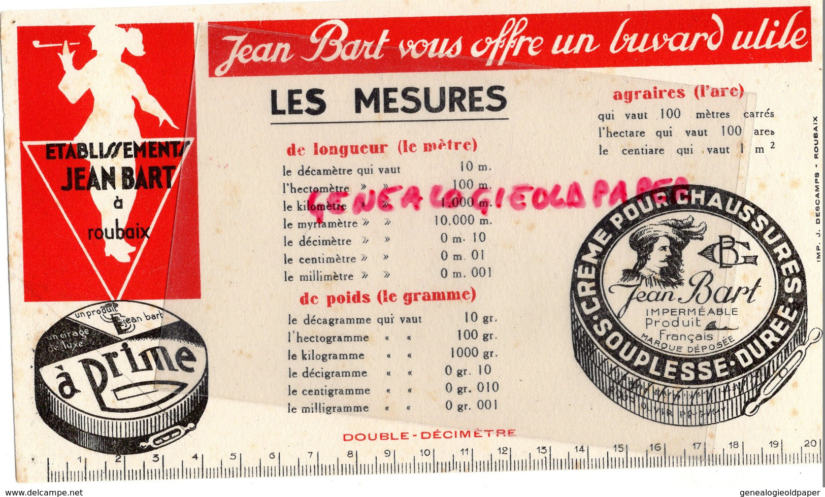 59 - ROUBAIX - BUVARD ETS. JEAN BART - CIRAGE CHAUSSURES - LES MESURES LONGUEUR-POIDS-AGRAIRES - Schuhe