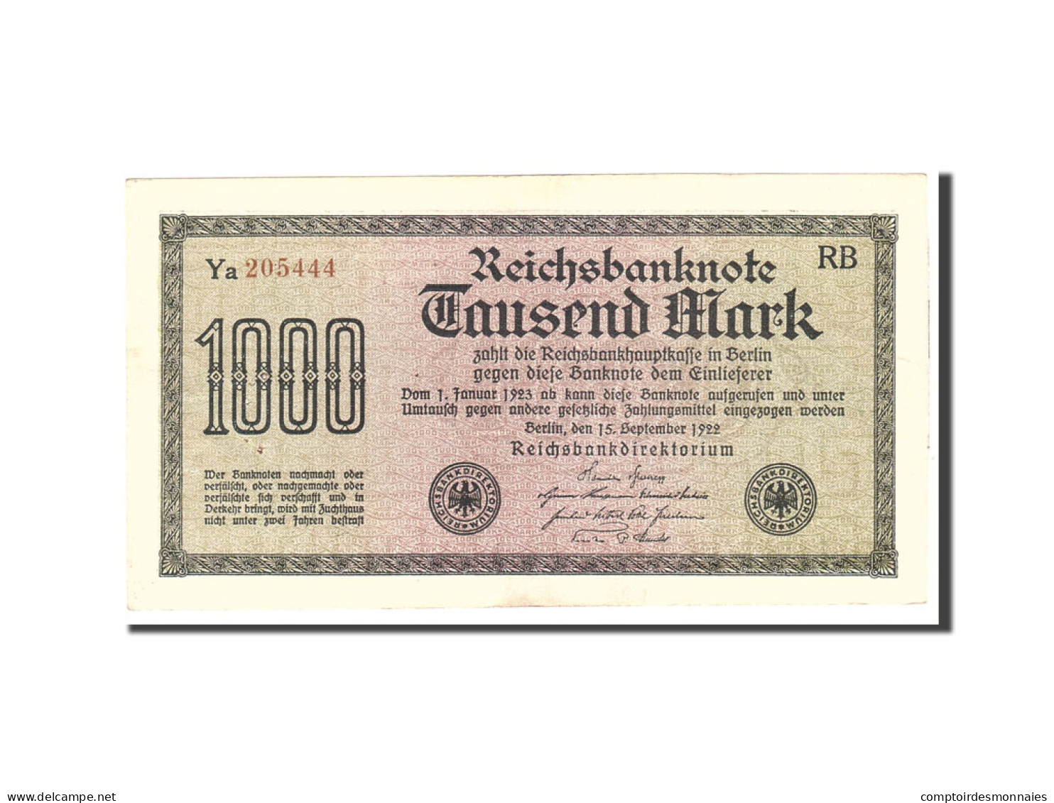 Billet, Allemagne, 1000 Mark, 1922, 1922-09-15, KM:76b, TTB+ - 1000 Mark