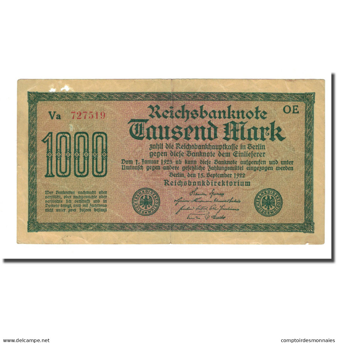 Billet, Allemagne, 1000 Mark, 1922-09-15, KM:76b, TB - 1.000 Mark