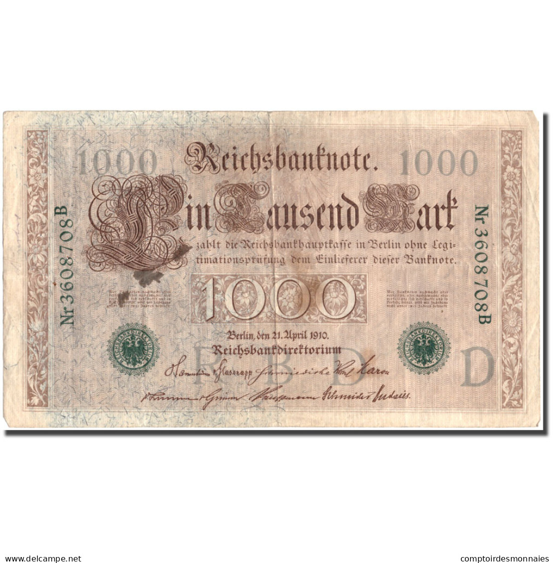 Billet, Allemagne, 1000 Mark, 1910, 1910-04-21, KM:45b, TB+ - 1000 Mark