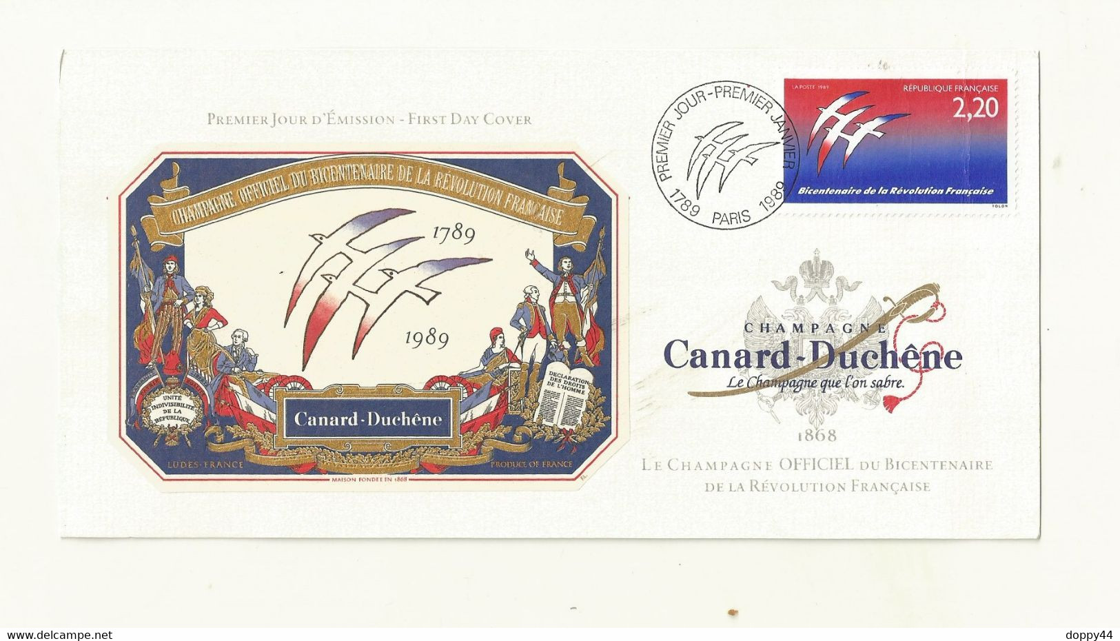 CHAMPAGNE CANARD-DUCHENE ETIQUETTE OFFICIELLE + TIMBRE +CACHET PREMIER JOUR . - Champagne