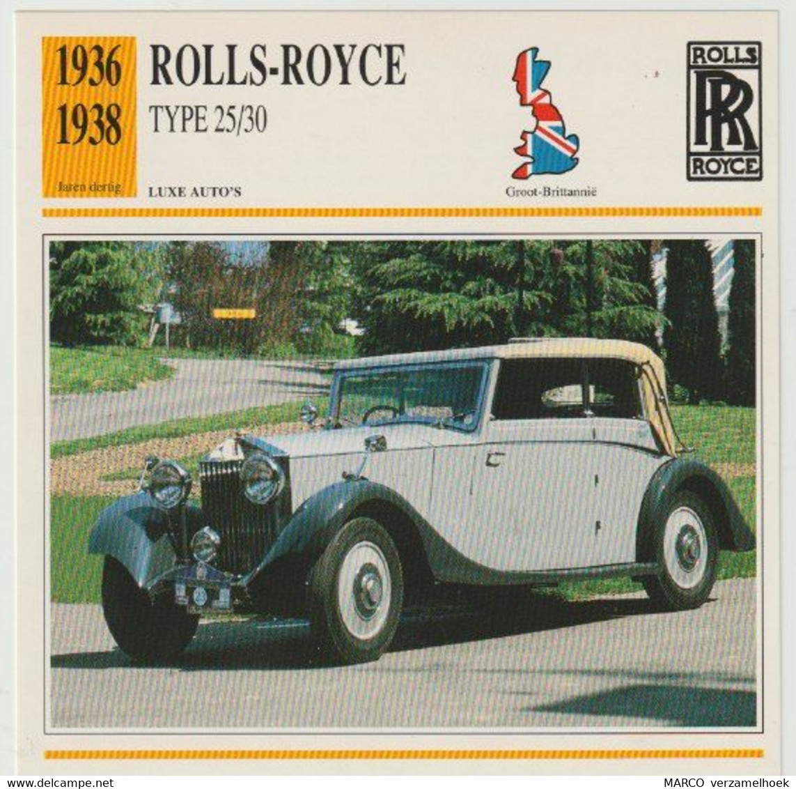 Verzamelkaarten Collectie Atlas: ROLLS-ROYCE 25/30 - Automobili