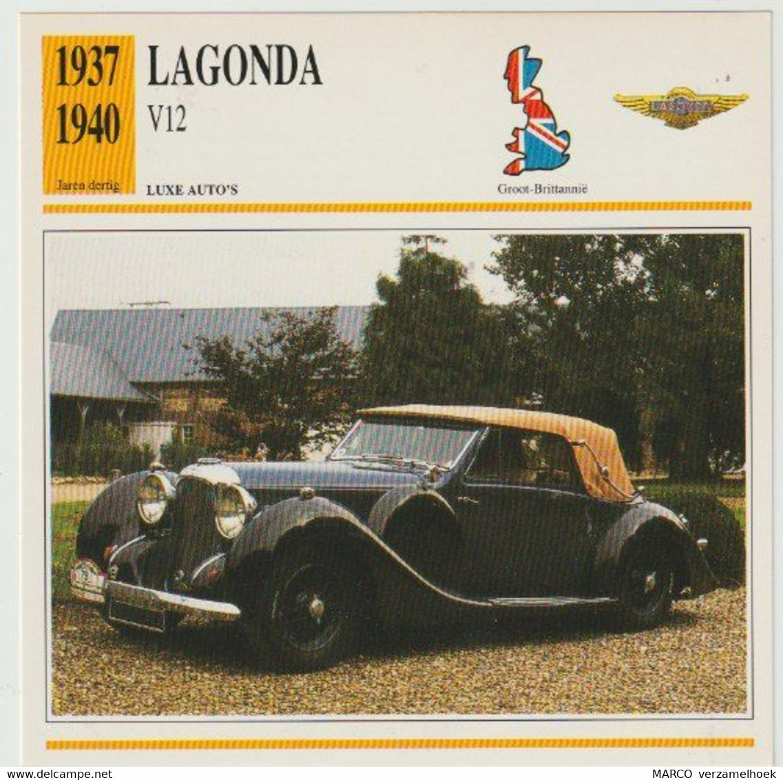 Verzamelkaarten Collectie Atlas: LAGONDA V12 - Automobili