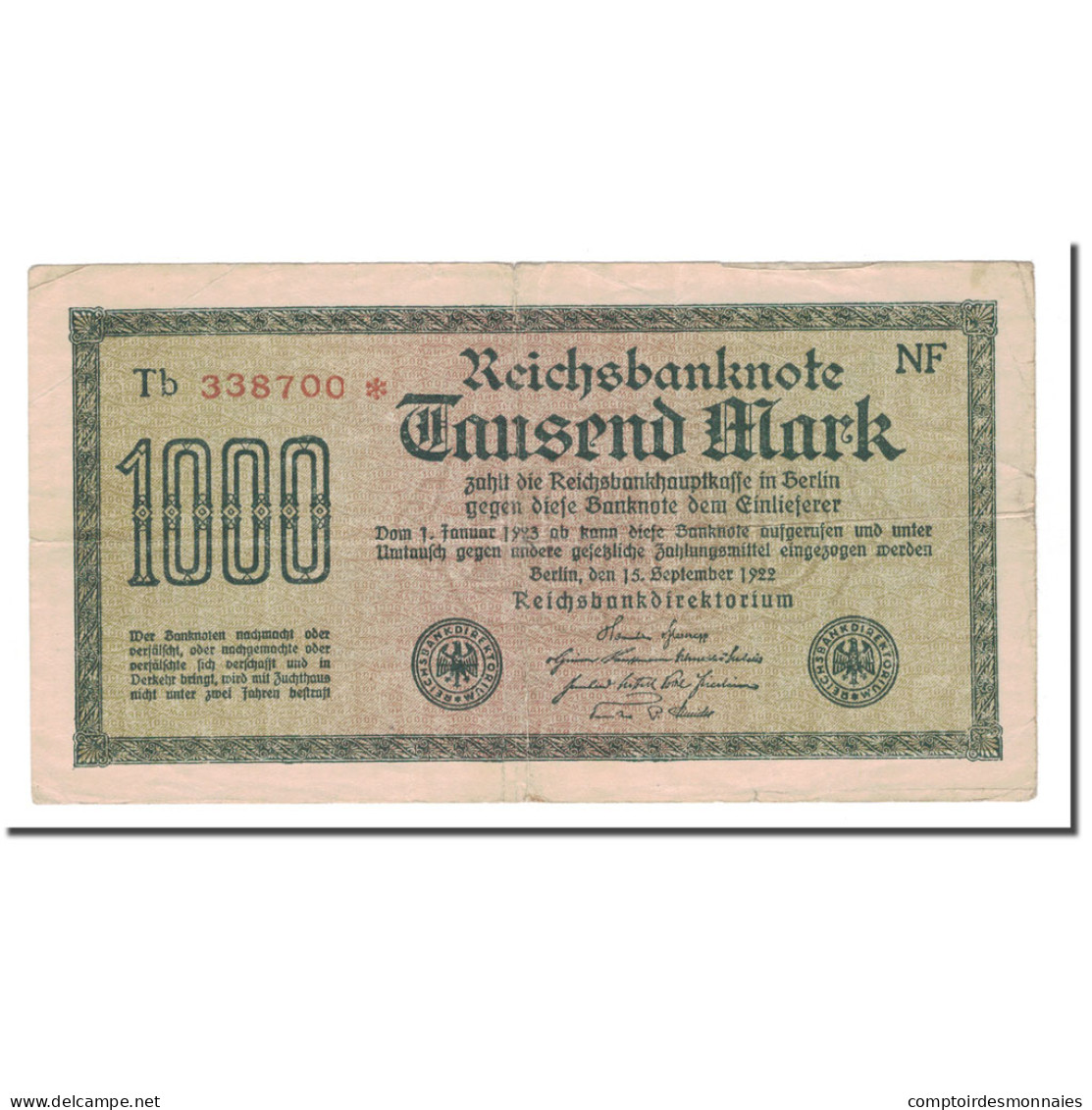 Billet, Allemagne, 1000 Mark, 1922, 1922-09-15, KM:76c, TB+ - 1000 Mark