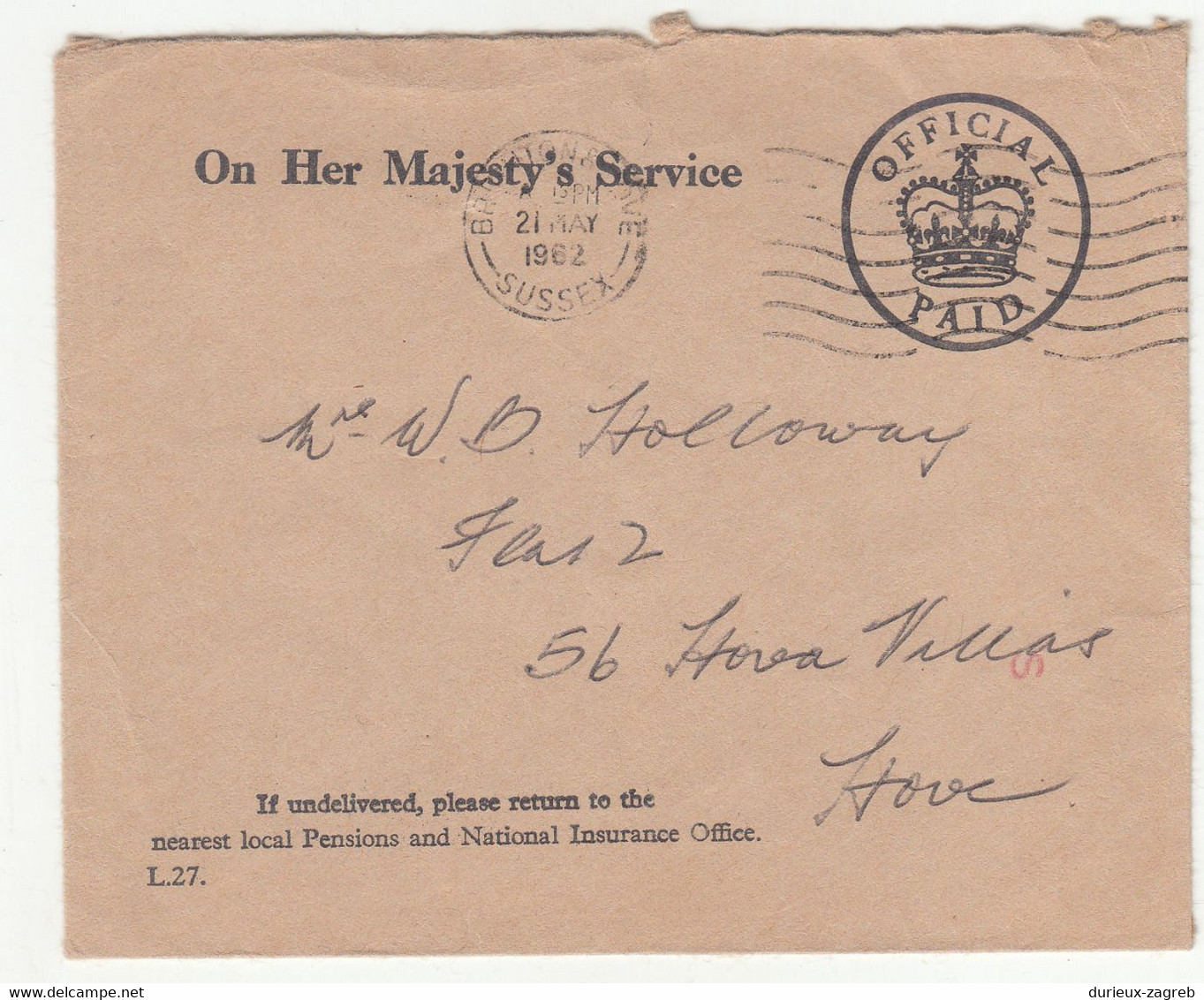 OHMS Official Letter Cover Posted 1962 B221201 - Service