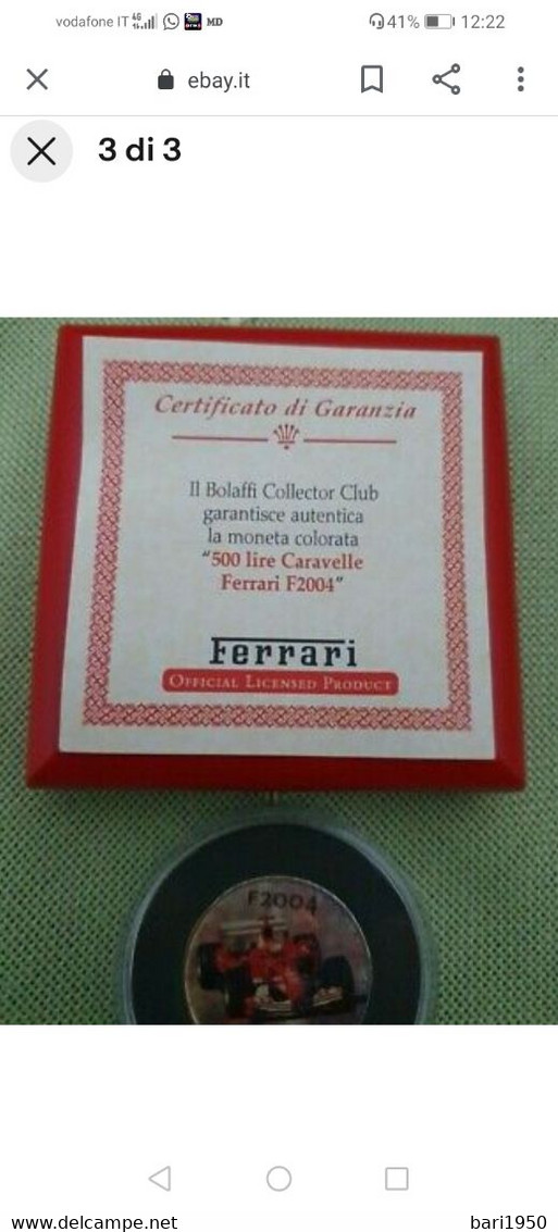 500 Lire Argento - Commemorativa - FERRARI  Campione Del Mondo 2004, Con Certificato Di Garanzia - Commémoratives