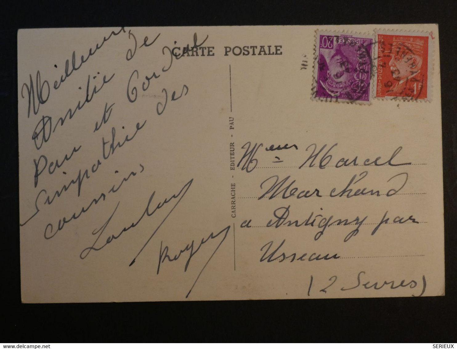 Y 32 FRANCE BELLE  CARTE   1939 PAU   A USSEAU   +MERCURE+ PETAIN  + AFFRANC.INTERESSANT++ - Cartas & Documentos