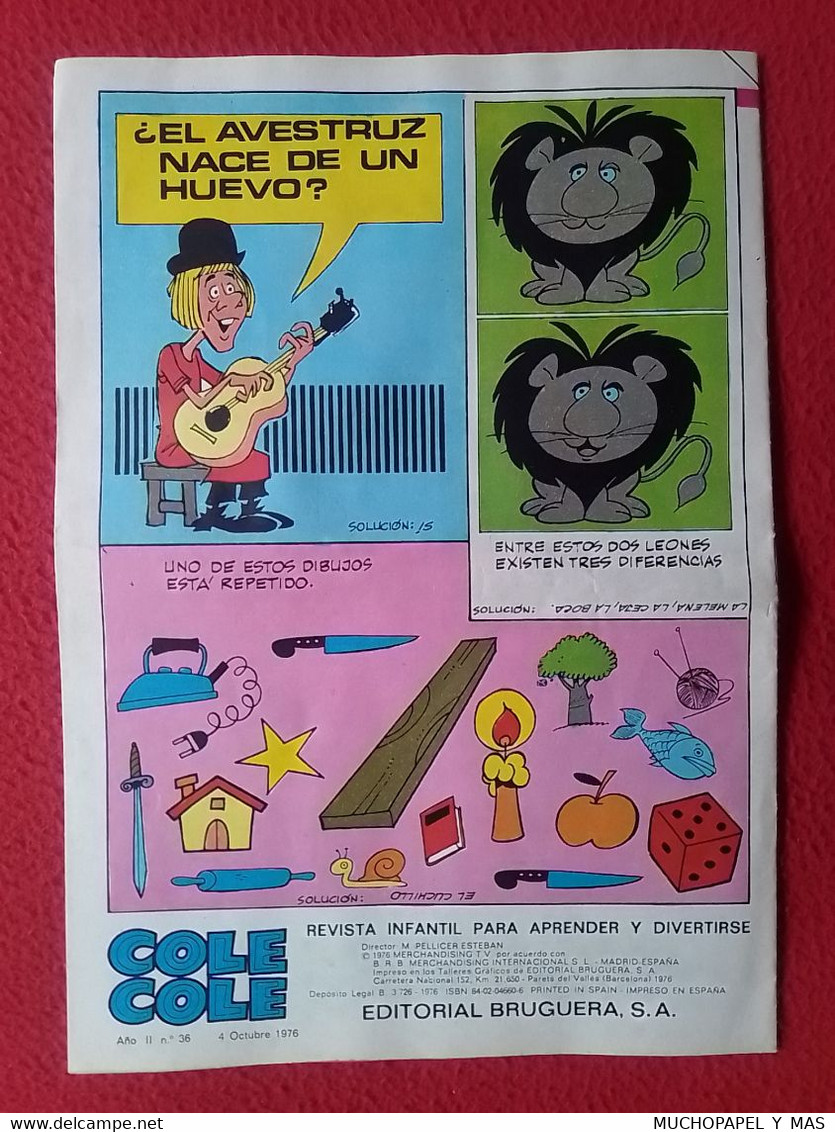 ANTIGUA REVISTA INFANTIL COMIC TEBEO COLE COLE GABY FOFO MILIKI Y FOFITO Nº 36 OCT. 1976 BRUGUERA LOS PAYASOS DE LA TELE - Cómics Antiguos